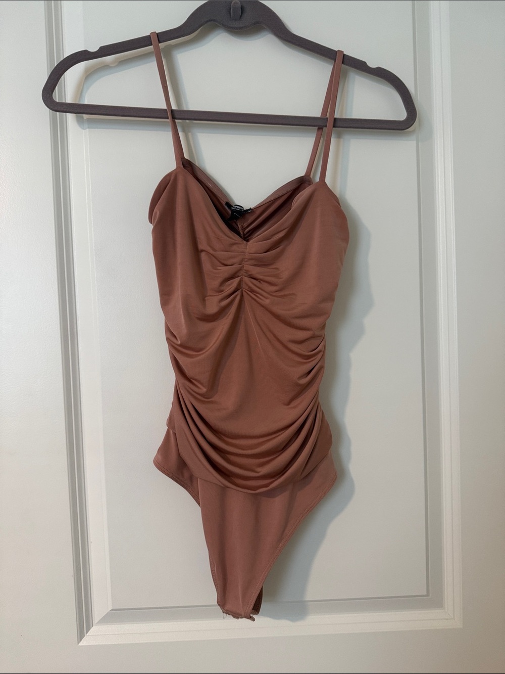 Express Dusty Rose Ruched Cowl Neck Bodysuit